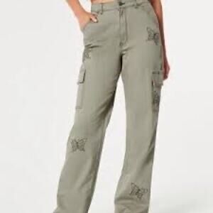 Hollister Butterfly Cargo Pants Y2K Olive Green Wide Leg Utility Pants 00R